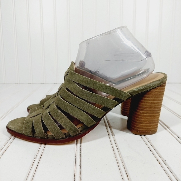 Crevo Shoes - NEW Crevo Women's Hazelle Sage Moss Green Suede Leather Block Heel Sandals C406